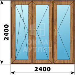 Трехстворчатое окно из лиственницы 2400×2400 ПO-П-П ОА-47925