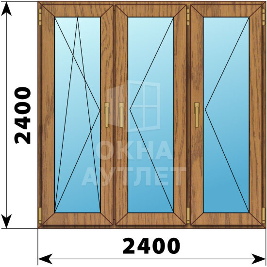 Трехстворчатое окно из лиственницы 2400×2400 ПO-П-П ОА-47925