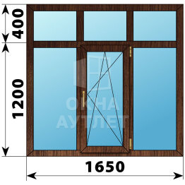 Трехстворчатое окно с глухой фрамугой из дуба 1650×1600 Г-ПО-Г ОА-48240