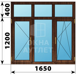 Трехстворчатое окно с глухой фрамугой из дуба 1650×1600 П-Г-ПО ОА-48711
