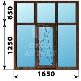 Трехстворчатое окно с глухой фрамугой из дуба 1650×1900 Г-ПО-Г ОА-48339