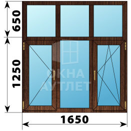 Трехстворчатое окно с глухой фрамугой из дуба 1650×1900 П-Г-ПО ОА-48756