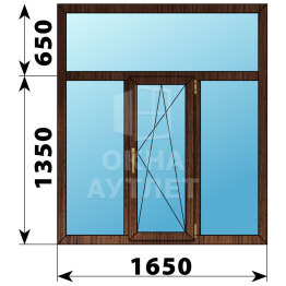 Трехстворчатое окно с глухой фрамугой из дуба 1650×2000 Г-ПО-Г ОА-47874