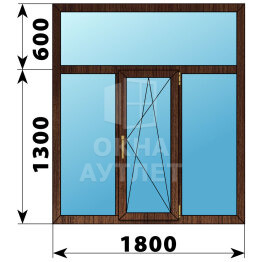 Трехстворчатое окно с глухой фрамугой из дуба 1800×1900 Г-ПО-Г ОА-51107
