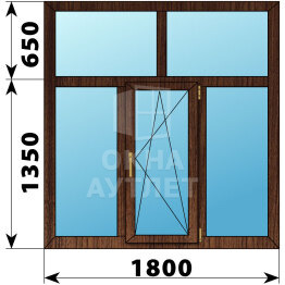 Трехстворчатое окно с глухой фрамугой из дуба 1800×2000 Г-ПО-Г ОА-43827