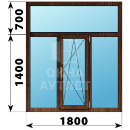 Трехстворчатое окно с глухой фрамугой из дуба 1800×2100 Г-ПО-Г ОА-48222