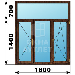Трехстворчатое окно с глухой фрамугой из дуба 1800×2100 П-Г-ПО ОА-48699