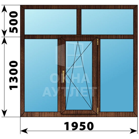 Трехстворчатое окно с глухой фрамугой из дуба 1950×1800 Г-ПО-Г ОА-48390