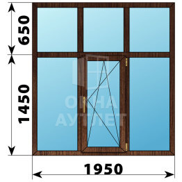 Трехстворчатое окно с глухой фрамугой из дуба 1950×2100 Г-ПО-Г ОА-43794