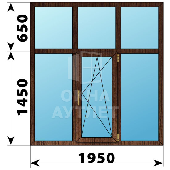 Трехстворчатое окно с глухой фрамугой из дуба 1950×2100 Г-ПО-Г ОА-43794