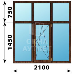 Трехстворчатое окно с глухой фрамугой из дуба 2100×2200 Г-ПО-Г ОА-43824