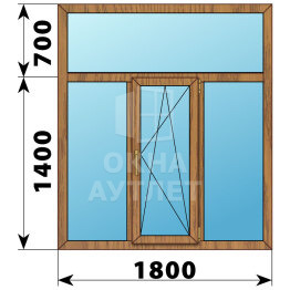 Трехстворчатое окно с глухой фрамугой из лиственницы 1800×2100 Г-ПО-Г ОА-47307
