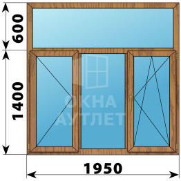 Трехстворчатое окно с глухой фрамугой из лиственницы 1950×2000 П-Г-ПО ОА-50867