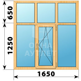 Трехстворчатое окно с глухой фрамугой из сосны 1650×1900 Г-ПО-Г ОА-43533