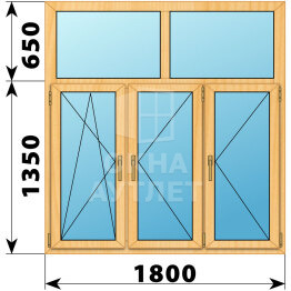 Трехстворчатое окно с глухой фрамугой из сосны 1800×2000 ПО-П-П ОА-42949
