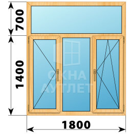 Трехстворчатое окно с глухой фрамугой из сосны 1800×2100 П-Г-ПО ОА-42874