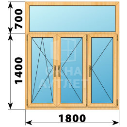 Трехстворчатое окно с глухой фрамугой из сосны 1800×2100 ПО-П-П ОА-42967