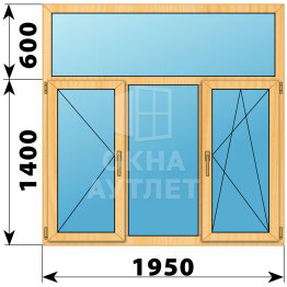 Трехстворчатое окно с глухой фрамугой из сосны 1950×2000 П-Г-ПО ОА-43575