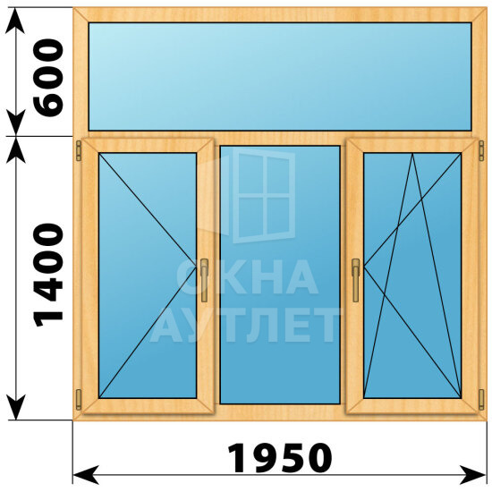 Трехстворчатое окно с глухой фрамугой из сосны 1950×2000 П-Г-ПО ОА-43575