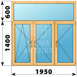 Трехстворчатое окно с глухой фрамугой из сосны 1950×2000 ПО-П-П ОА-43626