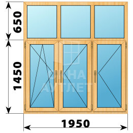 Трехстворчатое окно с глухой фрамугой из сосны 1950×2100 ПО-П-П ОА-43057