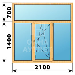 Трехстворчатое окно с глухой фрамугой из сосны 2100×2100 Г-ПО-Г ОА-43584