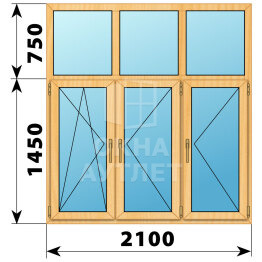 Трехстворчатое окно с глухой фрамугой из сосны 2100×2200 ПО-П-П ОА-43069