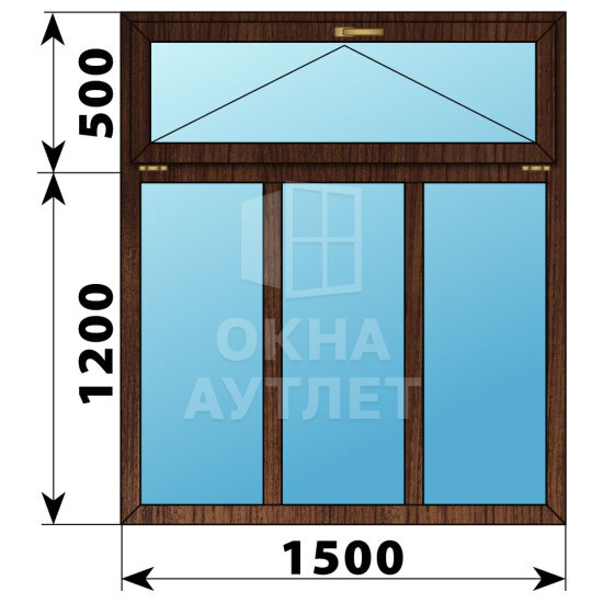 Трехстворчатое окно с откидной фрамугой из дуба 1500×1700 Г-Г-Г ОА-47061