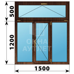 Трехстворчатое окно с откидной фрамугой из дуба 1500×1700 Г-П-Г ОА-50753