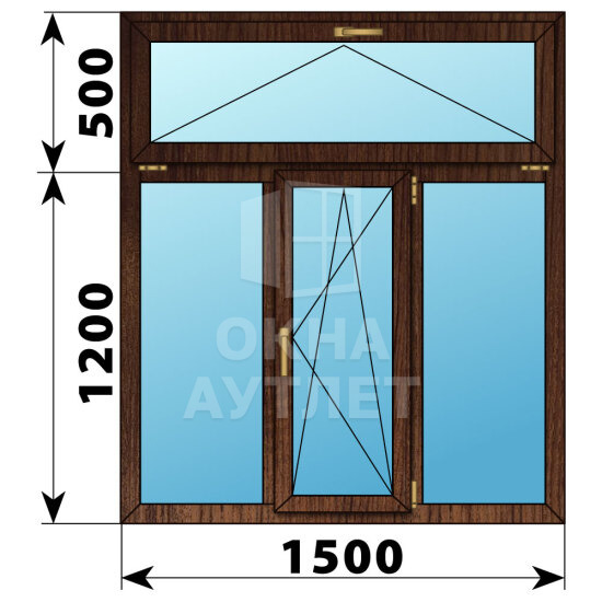 Трехстворчатое окно с откидной фрамугой из дуба 1500×1700 Г-ПО-Г ОА-50783