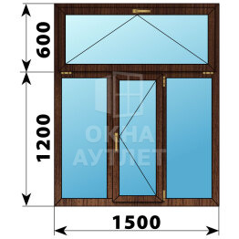 Трехстворчатое окно с откидной фрамугой из дуба 1500×1800 Г-П-Г ОА-47646