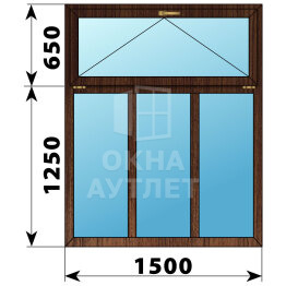 Трехстворчатое окно с откидной фрамугой из дуба 1500×1900 Г-Г-Г ОА-50651