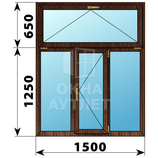 Трехстворчатое окно с откидной фрамугой из дуба 1500×1900 Г-П-Г ОА-50945