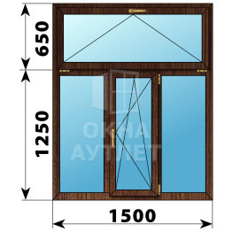 Трехстворчатое окно с откидной фрамугой из дуба 1500×1900 Г-ПО-Г ОА-47787