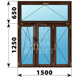 Трехстворчатое окно с откидной фрамугой из дуба 1500×1900 ПО-П-П ОА-48429