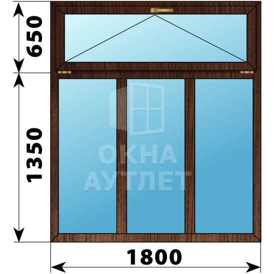 Трехстворчатое окно с откидной фрамугой из дуба 1800×2000 Г-Г-Г ОА-47973