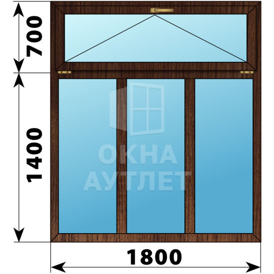 Трехстворчатое окно с откидной фрамугой из дуба 1800×2100 Г-Г-Г ОА-48105