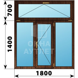 Трехстворчатое окно с откидной фрамугой из дуба 1800×2100 Г-П-Г ОА-48399
