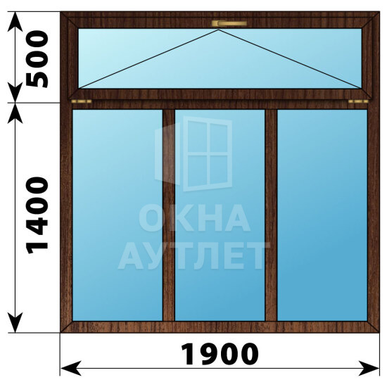Трехстворчатое окно с откидной фрамугой из дуба 1900×1900 Г-Г-Г ОА-47982