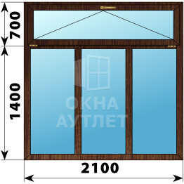 Трехстворчатое окно с откидной фрамугой из дуба 2100×2100 Г-Г-Г ОА-51332