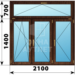 Трехстворчатое окно с откидной фрамугой из дуба 2100×2100 ПО-П-П ОА-48971