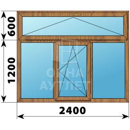 Трехстворчатое окно с откидной фрамугой из лиственницы 2400×1800 Г-ПО-Г ОА-47832