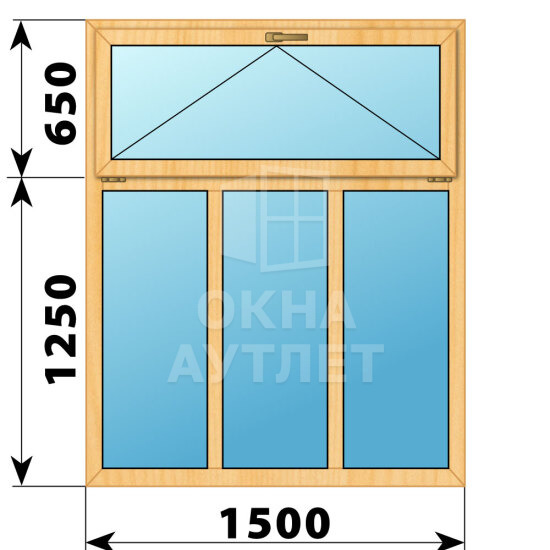 Трехстворчатое окно с откидной фрамугой из сосны 1500×1900 Г-Г-Г ОА-42415