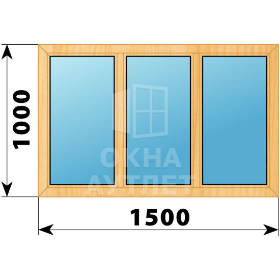 Трехстворчатое окно из сосны 1500×1000 Г-Г-Г ОА-41116