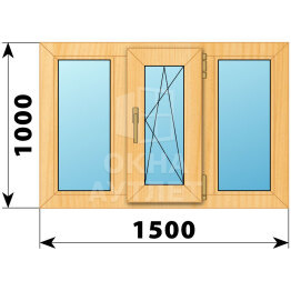 Трехстворчатое окно из сосны 1500×1000 Г-ПО-Г ОА-42094