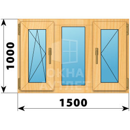 Трехстворчатое окно из сосны 1500×1000 ПO-Г-П ОА-42214