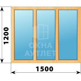Трехстворчатое окно из сосны 1500×1200 Г-Г-Г ОА-41119