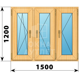 Трехстворчатое окно из сосны 1500×1200 ПO-П-П ОА-42550