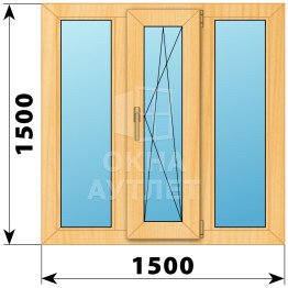 Трехстворчатое окно из сосны 1500×1500 Г-ПО-Г ОА-42409