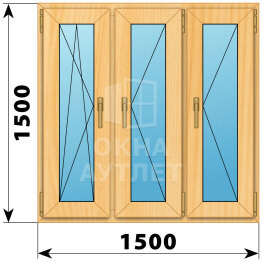 Трехстворчатое окно из сосны 1500×1500 ПO-П-П ОА-42727